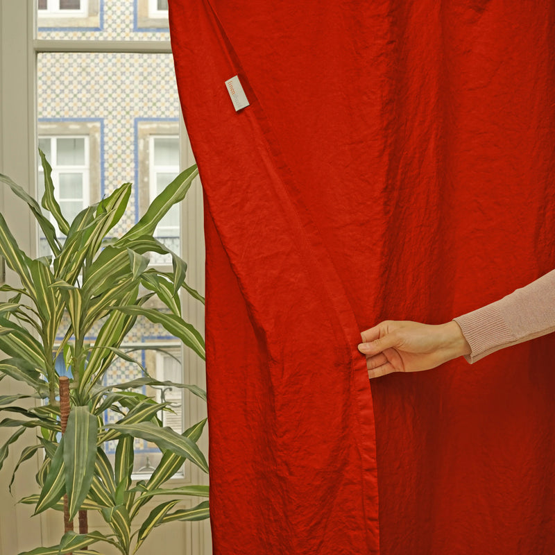 Linen curtain unlined coral