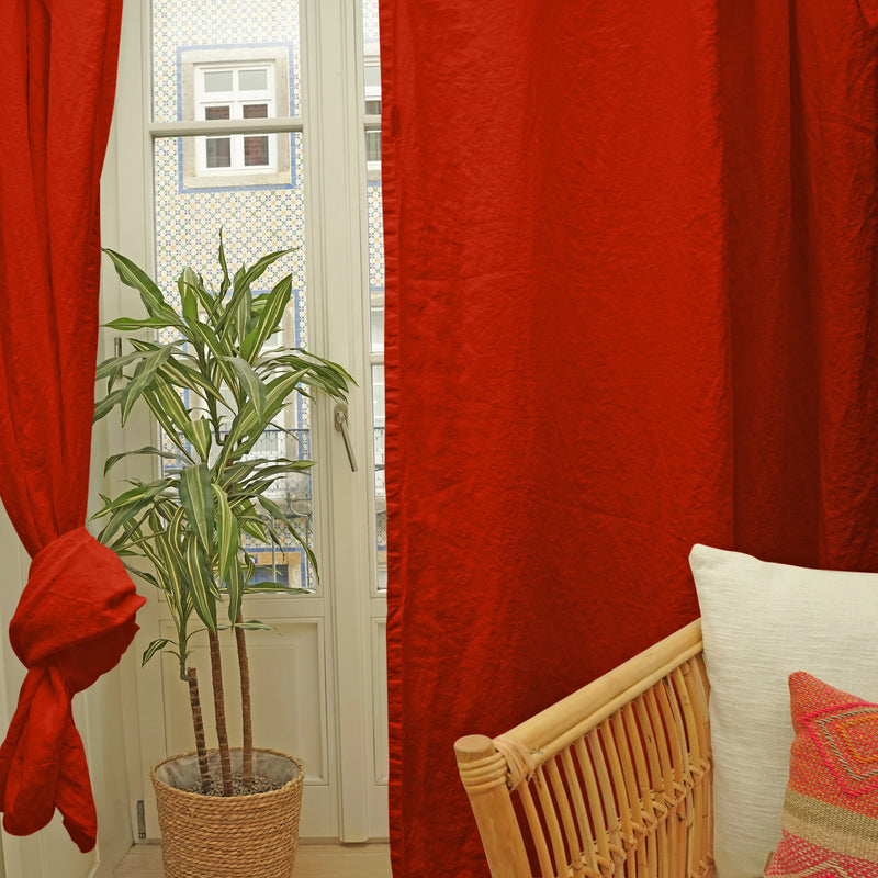 coral Linen curtain without lining