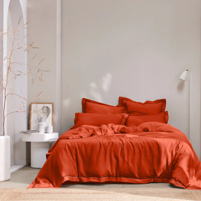 Bourdon border linen duvet cover coral