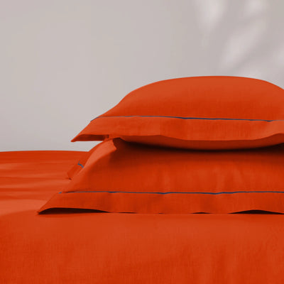 bourdon border coral linen pillowcase