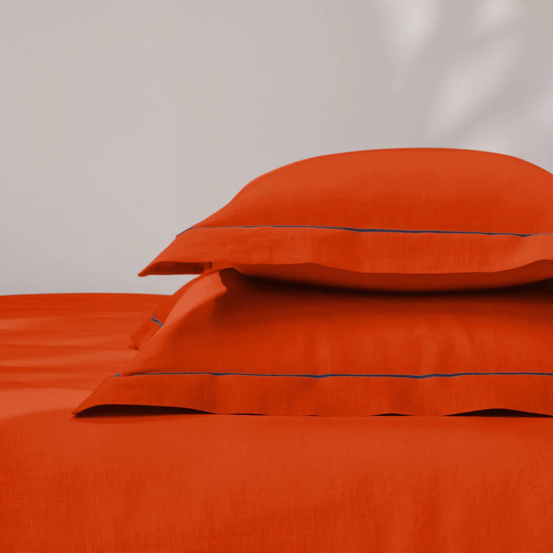 bourdon border coral linen pillowcase