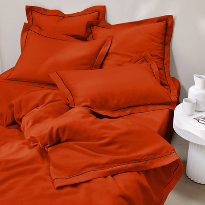 bourdon border orange linen pillowcase