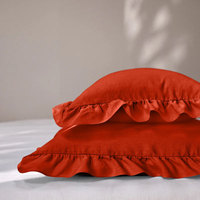 Coral Ruffles Linen Pillowcases