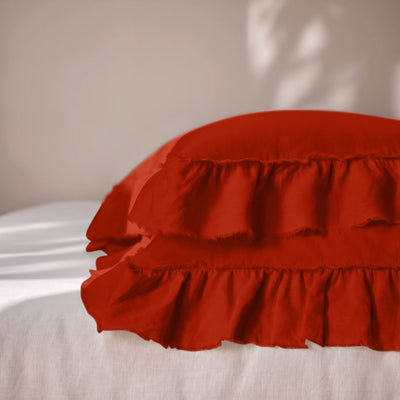 Cotal Linen Pillowcases with Frayed Ruffles