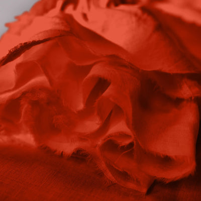 Coral Linen Frayed Ruffles Duvet Cover