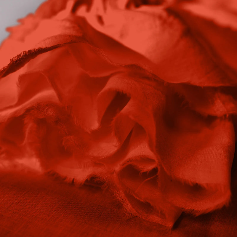 Coral Linen Frayed Ruffles Duvet Cover