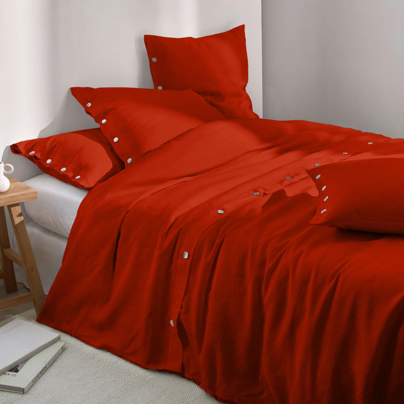 Shell Top Buttoned Linen Duvet Cover Coral