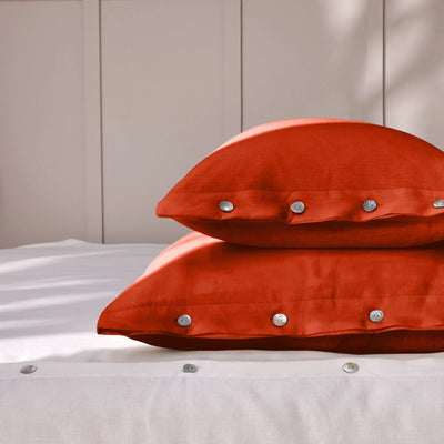 Coral soft Linen Pillowcases with Buttons