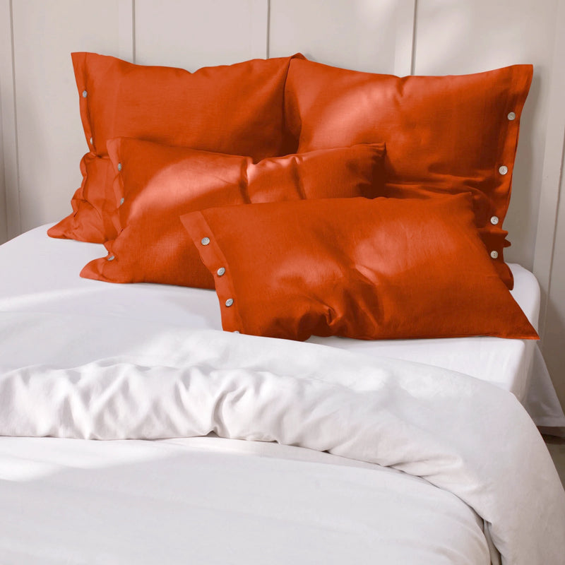 Coral Linen Pillowcases with Buttons