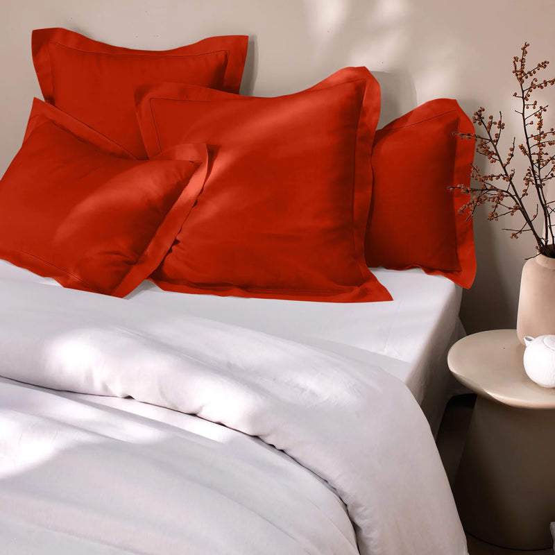 Coral hemstitch border linen pillowcase