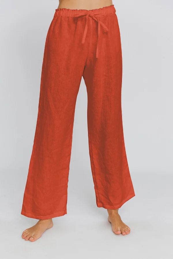 Washed Linen Pajamas Trousers coral