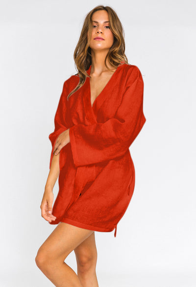 Linen Unisex Short Bathrobe "Alice"coral