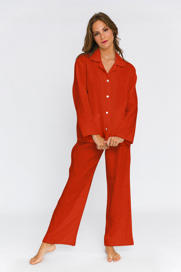 Soft Washed Linen Pyjamas Set coral