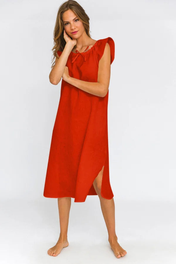 Long Linen Night Dress “Rosa” coral