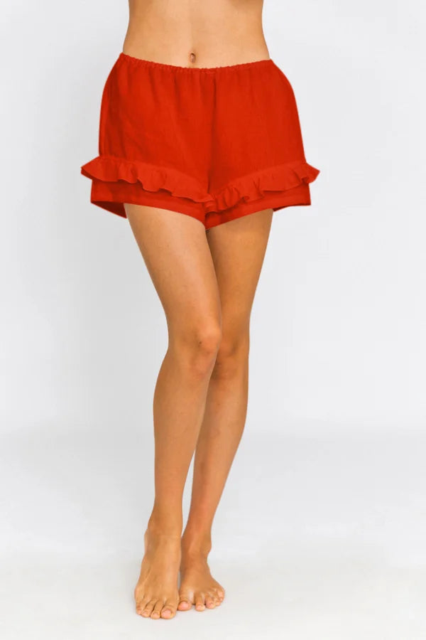 Ruffled Washed Linen Shorts “Mara” coral