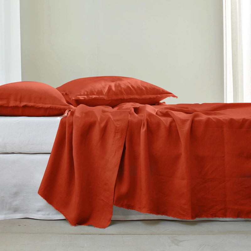 Flat Sheet with Frayed edge Border Coral