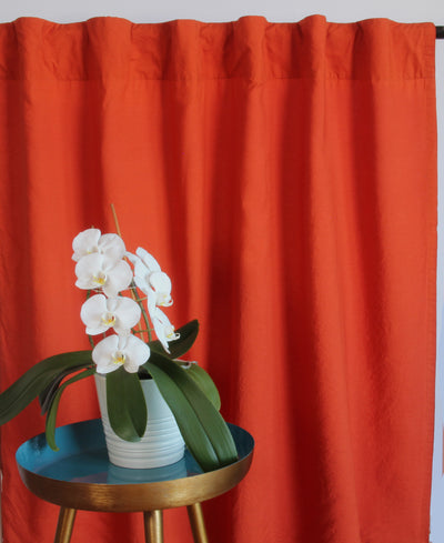 Custom size linen curtain drapery #colour_coral