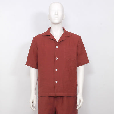 Short-sleeved linen pajama top #colour_brick