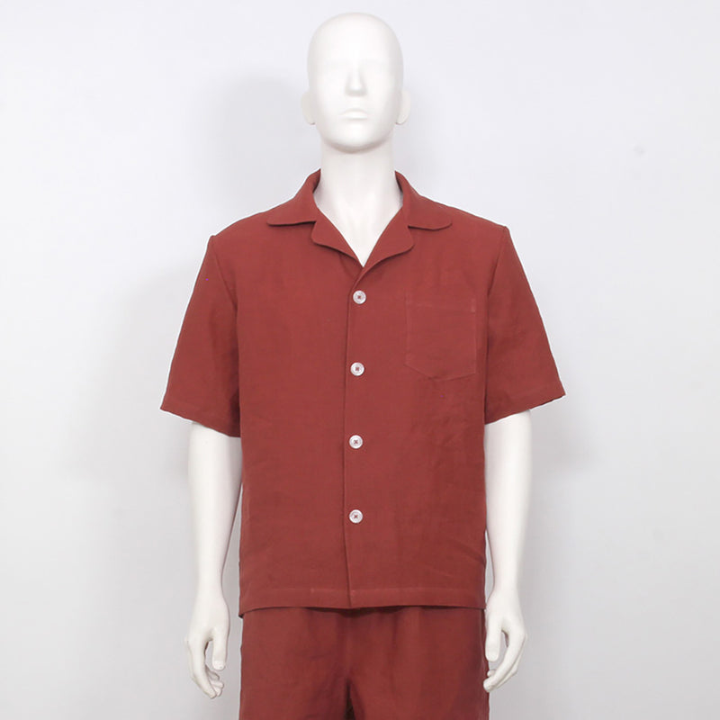 Short-sleeved linen pajama top 