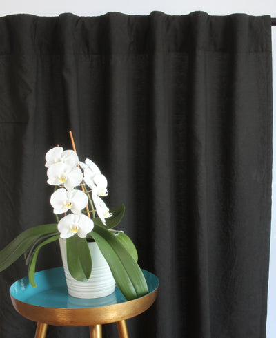 Custom size linen curtain drapery #colour_jet-black