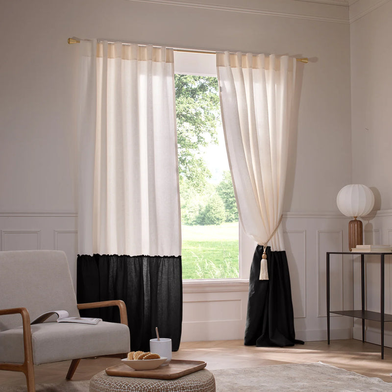 Custom Ruffled two tones custom Linen Curtain Black