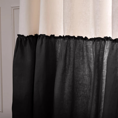 Custom Contrasted Ruffle Linen Curtain Black
