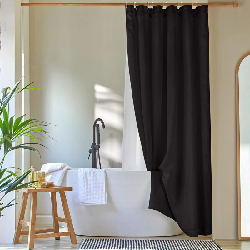 linen shower curtain jet-black
