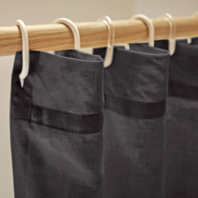 closeup linen shower curtain top jet-black