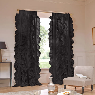 Drops Ruffles Linen curtain black