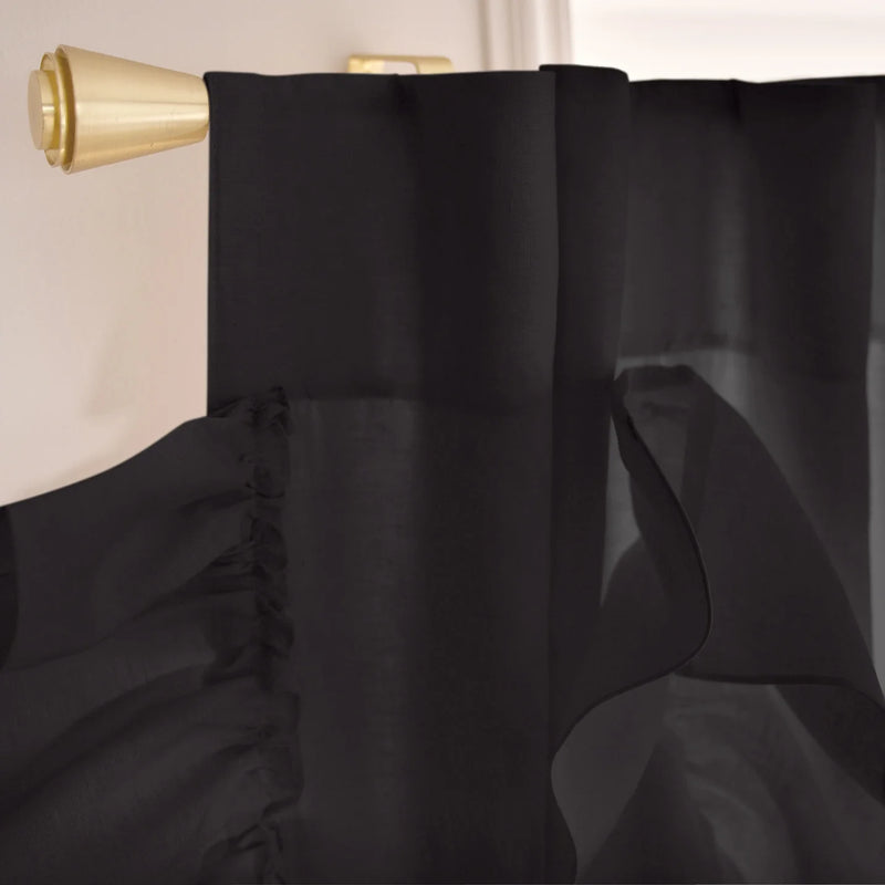Custom drops Ruffles Linen curtain top black