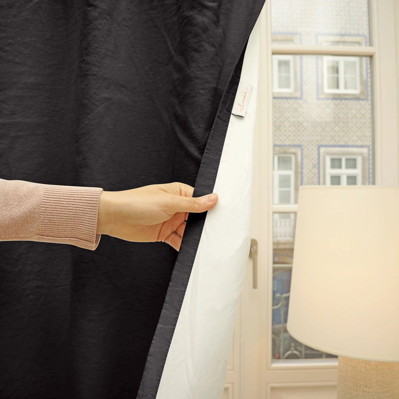 linen blackout curtain jet-black