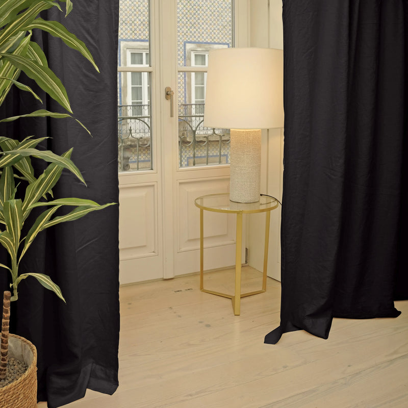 French Linen Blackout Curtain jet-black