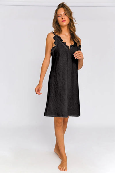 "Carla" linen ruffled nighty black