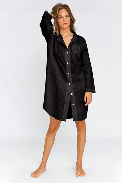 Long Soft linen Night Shirt “Eliza” jet-black