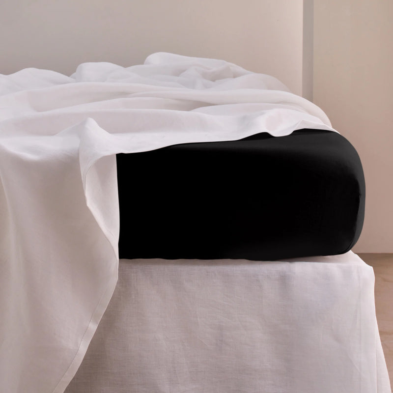 Linen Fitted Sheet Black