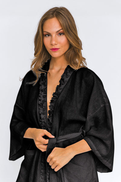 Ruffled Linen Nightgown "Lara" black