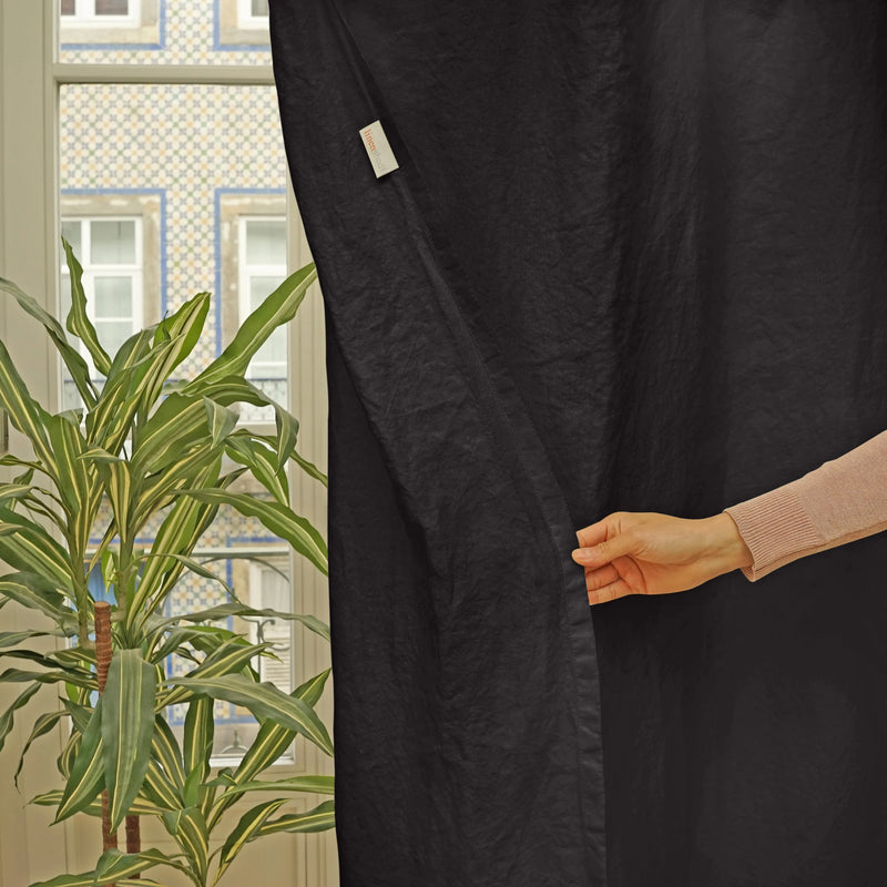 Linen curtain unlined jet-black