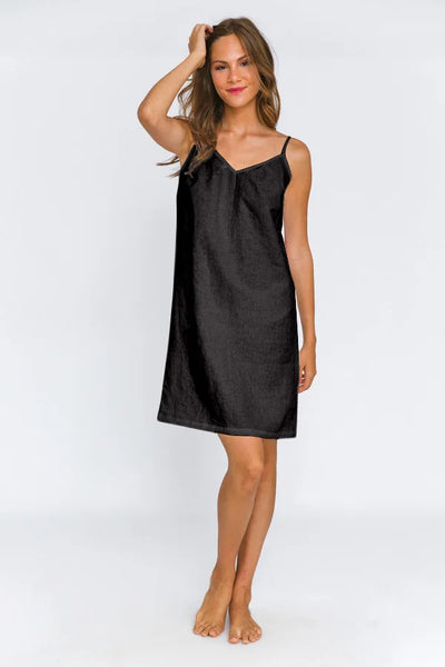 Washed Linen Nightie “Iza” jet-black