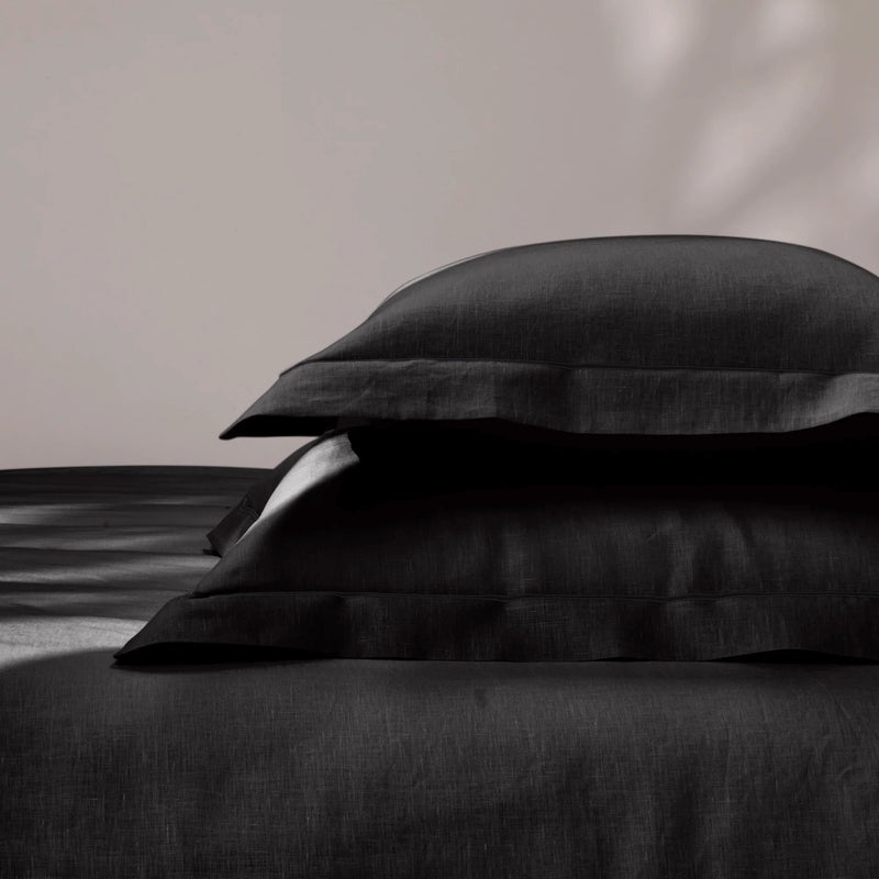 bourdon border jet-black linen pillowcase