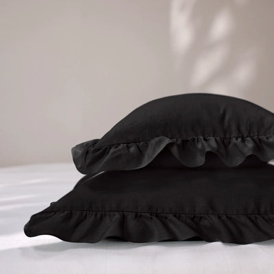 Black Ruffles Linen Pillowcases