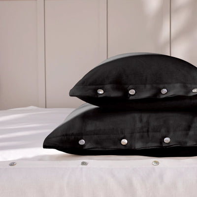 Jet-Black soft Linen Pillowcases with Buttons