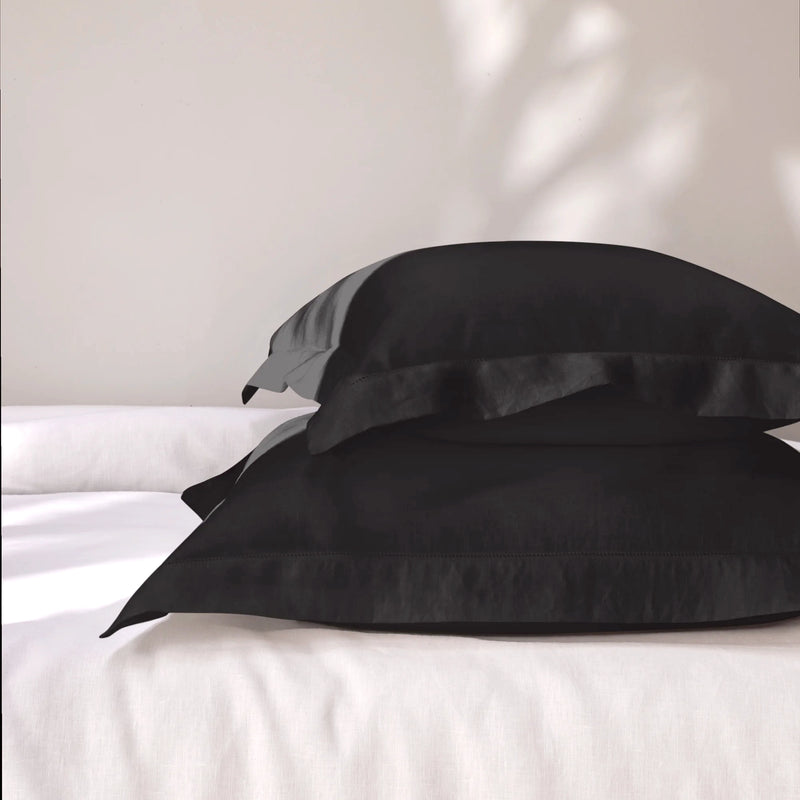 Hemstitch border jet-black linen pillowcase