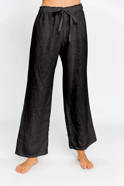 Washed Linen Pajamas Trousers black