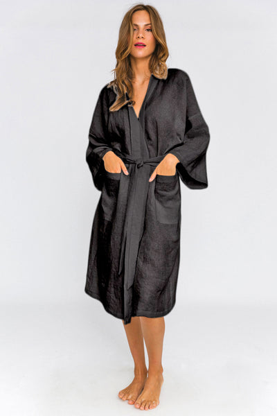 Linen Kimono bath robe black - Laïs