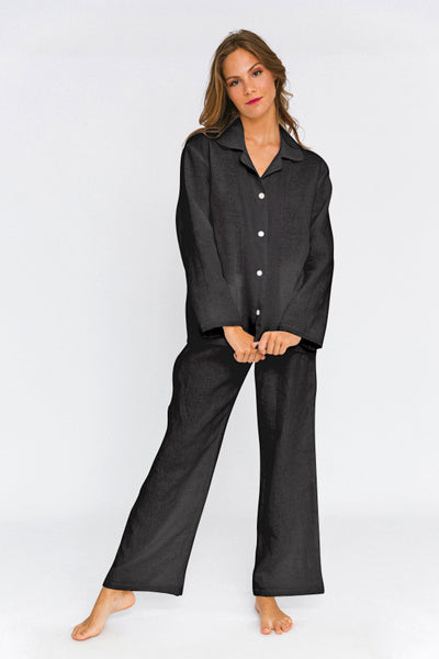 Soft Washed Linen Pyjamas Set black