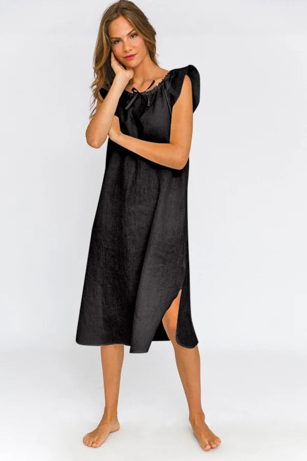 Long Linen Night Dress “Rosa” black