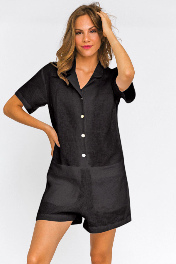 Washed Linen Romper "Nara" black