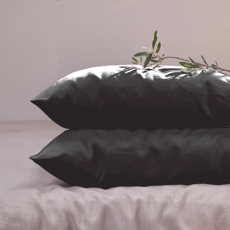 Housewife Linen Pillowcases jet-black