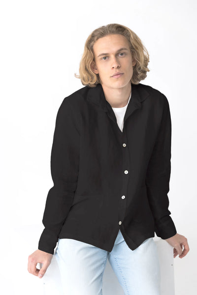 Shirt jacket in washed linen "Cristiano" black