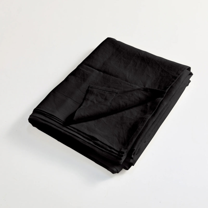 Linen hemstitch folded top sheet black